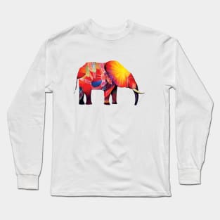 Abstract Elephant Art in Bold Blue, Yellow and Red Pattern Long Sleeve T-Shirt